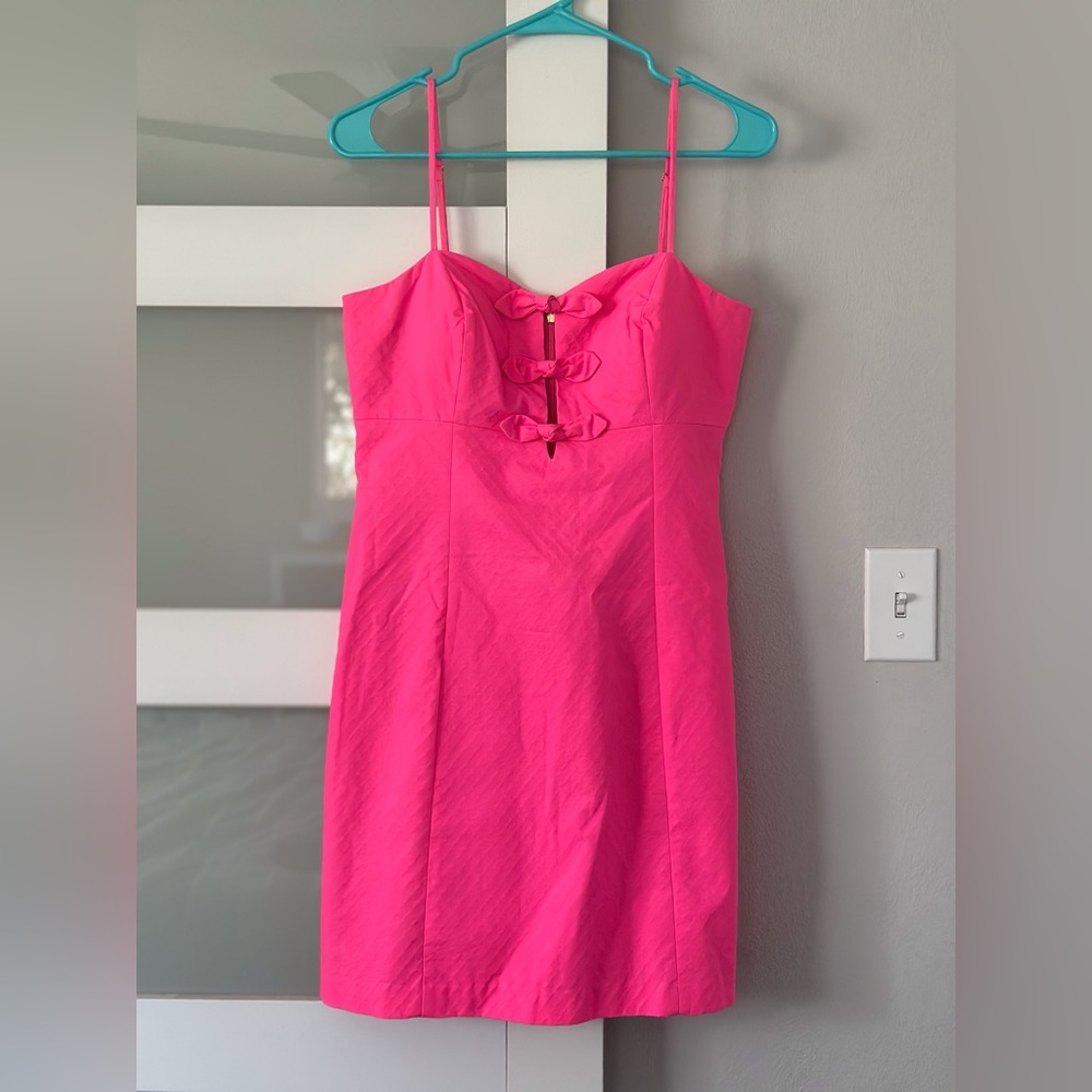 Lilly Pulitzer Hot Pink Spaghetti Strap Bow Front Dress